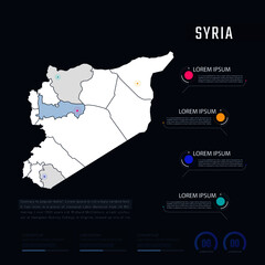 Syria country map infographics vector with pointer marks and circle chart.  Editable Infographics template. Vector illustration