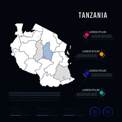 Tanzania country map infographics vector with pointer marks and circle chart.  Editable Infographics template. Vector illustration