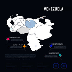 Fototapeta premium Venezuela country map infographics vector with pointer marks and circle chart. Editable Infographics template. Vector illustration