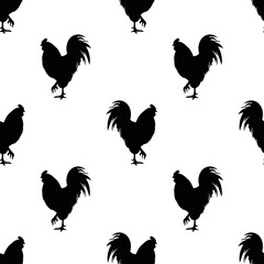 Black cock icon isolated seamless pattern on white background. Vector