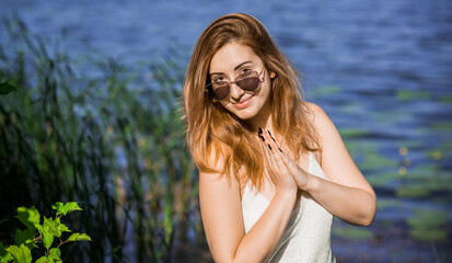 Obraz premium Natural trend without make up, women's beauty, no filter no retouch, woman as she is. Girl at Nature relax time