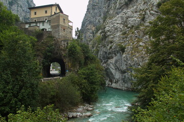 Naklejka premium Landscape at hiking trail Ruta del Cares from Poncebos to Cain in Picos de Europa in Asturias,Spain,Europe 