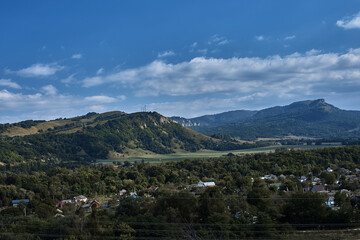 mountain view sky clouds forest