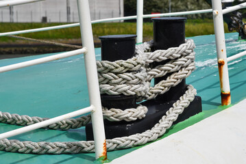 Fototapeta premium Heavy bolder with rop on board of a ship.