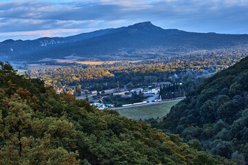 mountain view sky clouds forest
