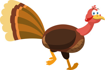 Thanksgiving Turkey Bird Cartoon Character Running. Vector Illustration Isolated On White Background