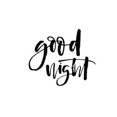 Good night ink brush vector lettering. Modern slogan handwritten vector calligraphy. Black paint lettering isolated on white background. Postcard, greeting card, t shirt decorative print.