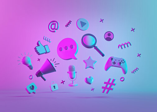 Abstract Modern Trendy Social Media And Technology Icons. 3d Rendering