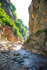 Beautiful landscape in the mountains at summer in daytime. Mountains at the sunset time. Azerbaijan, Caucasus. Khinalig