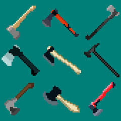 Set of nine illustration axes for games, website decoration and more.