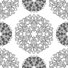 seamless pattern, abstraction in monochrome colors, mandala, ornament for wallpaper and fabric, wrapping paper, background for different designs