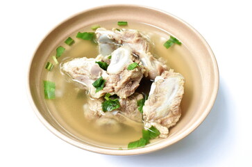 boiled pork bone with Chinese celery soup dipping spicy chili sauce