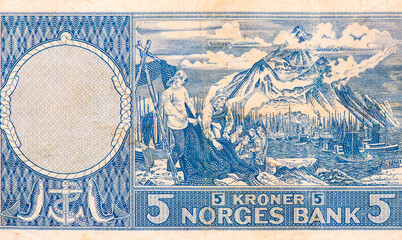 Fishing scene, Portrait from Norway 10 Kroner 1943 Banknotes.