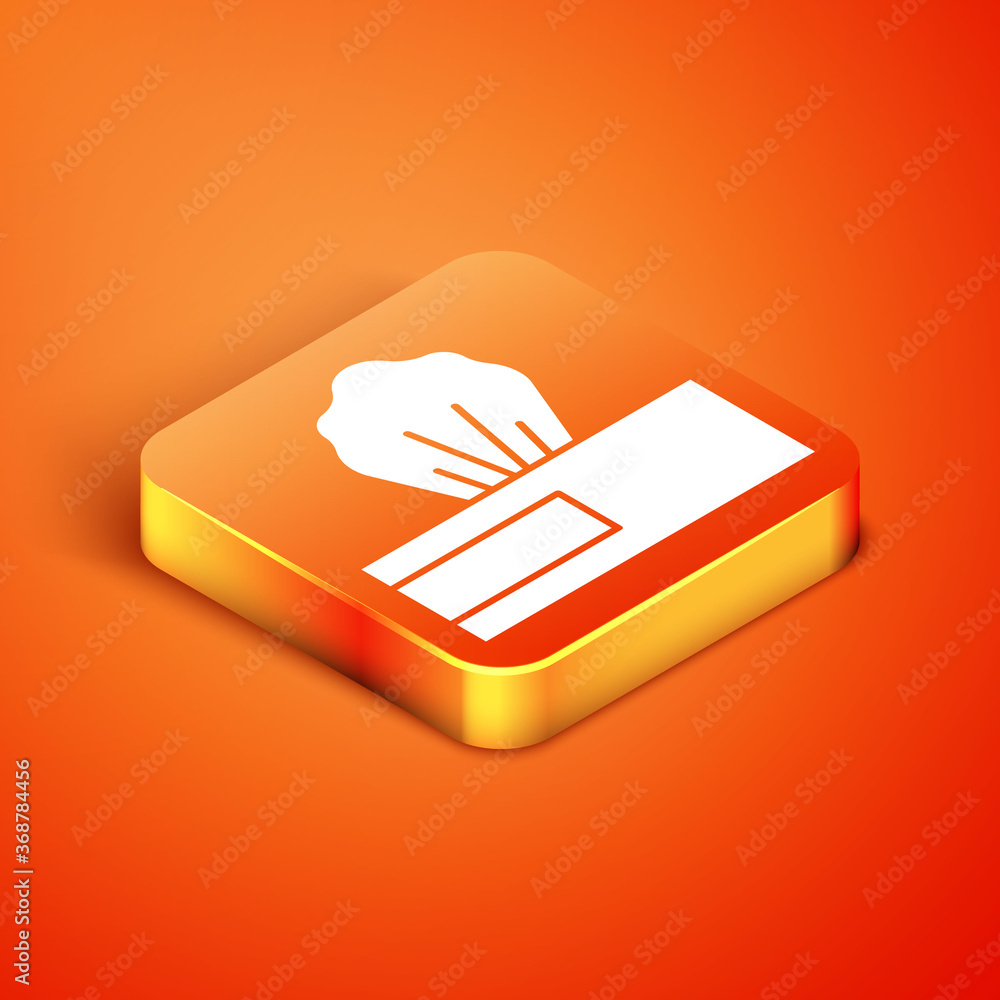 Poster isometric wet wipe pack icon isolated on orange background. vector..
