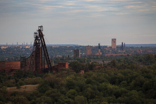 Industrial zone and tower of ore or coal mines