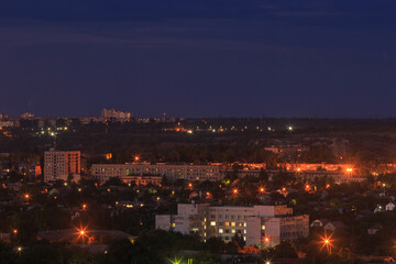 Cityscape aerial view in the evening in the big city of Eastern Europe