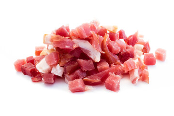 Bacon cubes isolated on white background