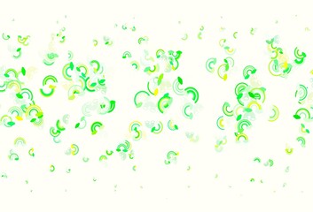 Light Green, Red vector backdrop with rainbows, clouds.
