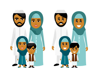Happy arab family. National ethnic dress. Children and parents. Parenting. Father mother kids son daughter. Dad daddy Mom. Kid. Brother sister. Siblings Husband wife. Boy girl. Islam. Couple. 