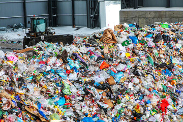 Russia, Nizhny Novgorod 01/21/2019 /A large pile of rubbish at a waste processing plant