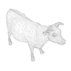 Wireframe of a cow from black lines on a white background. Isometric view. 3D. Vector illustration
