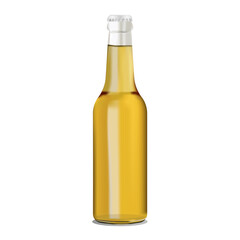 Vector illustration of a transparent full beer bottle on a white background