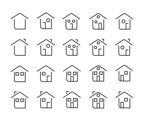 Set of outline home line icons isolated on a white background. House icons sign