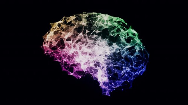 Artificial Intelligence Multi Color Neural Network - Net shaped brain on black background 4K seamless loop