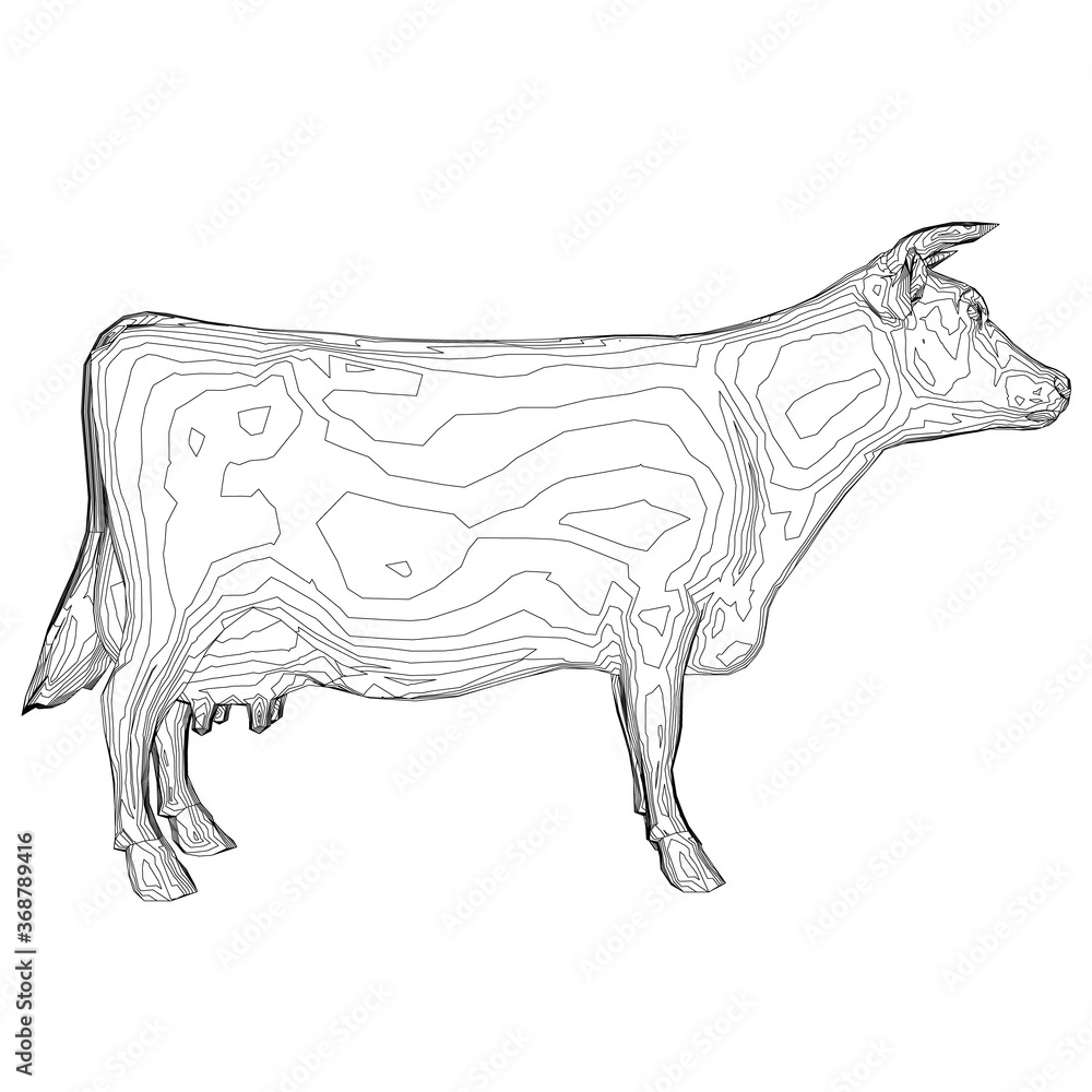 Poster wireframe of a cow from black lines on a white background. side view. 3d. vector illustration