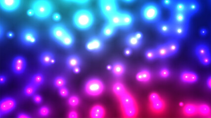 Abstract blur background. Bright glowing particles. Blurred dark gradient backdrop. Saturated blue, pink and purple color. Wallpaper, banner, hipster print or cover template. Stock vector illustration