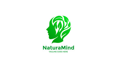 Human Nature Head Logo - Green Head Leaves Vector