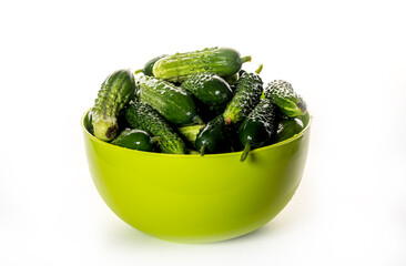 Fresh cucumbers on a white background.