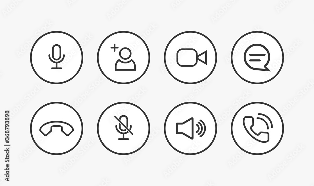Poster video call chat screen ui vector buttons template for mobile phone online app. conceptual icon set f