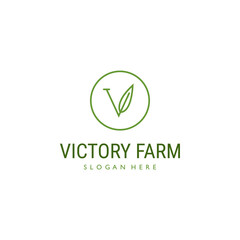 V logo with leaf for farm company vector illustration