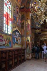 Obraz premium The interior of the Church of the Apostles located on the shores of the Sea of Galilee, not far from Tiberias city in northern Israel