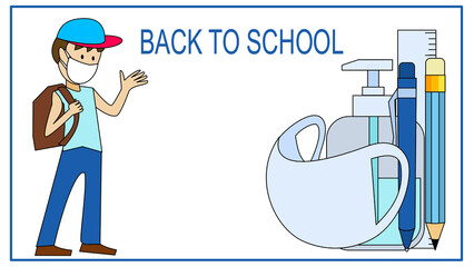 The picture illustration of back to school poster in Covid-19 pandemic crisis.