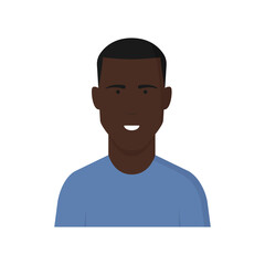 Persona africana. Hombre africano. Raza, cultura, nación, país. Personaje con cabello corto, piel oscura o negro. Ilustración vectorial aislada en fondo blanco 