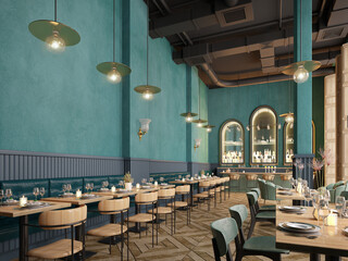 Restaurant and bar interior.Modern classic style.3d rendering