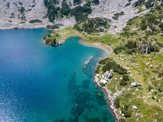 Fototapeta na wymiar Aerial view of Fish Banderitsa lake, Pirin Mountain