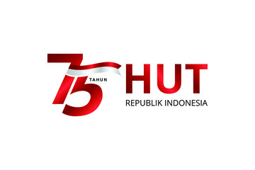Celebrate 75 tahun Indonesia with beautiful wavy flag, Happy independence day Indonesian translation. Creative Emblem of Indonesian happy independence day. Logo, vector eps10.
