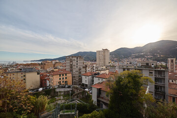 Fototapeta premium La Spezia city skyline, aerial view. Liguria, tourism