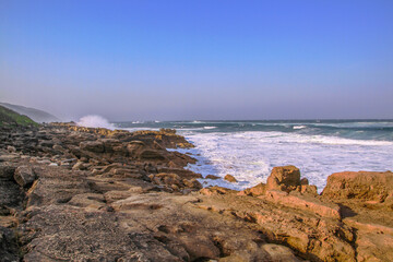 Seascape coast of the Indian ocean at iSimangaliso Wetland Park (previously Greater St. Lucia Wetland Park) near St Lucia, South Africa