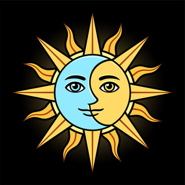 Stylized half sun and moon face