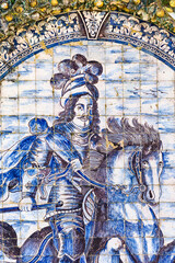 Obraz premium Cavaliers azulejos panels in The Palace of the Marquesses of Fronteira in Lisbon, Portugal