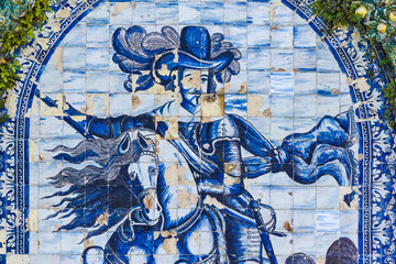 Cavaliers azulejos panels in The Palace of the Marquesses of Fronteira in Lisbon, Portugal