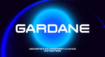 Obraz premium Gardane, a geometric technology science alphabet wide font. digital space typography vector illustration design