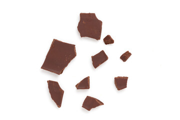 Pieces dark chocolate on a white background