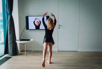 Ballet or gymastics lesson online. Remote learning for kids.