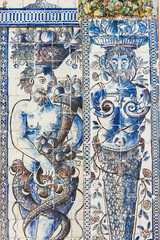 detail of mythological azulejos on the walls of The Palace of the Marquesses of Fronteira in Lisbon, Portugal	
