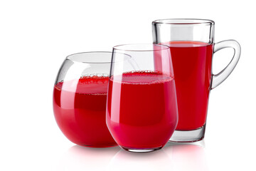 Realistic Transparent Glass of Red Juice isolated on white background with clipping path.